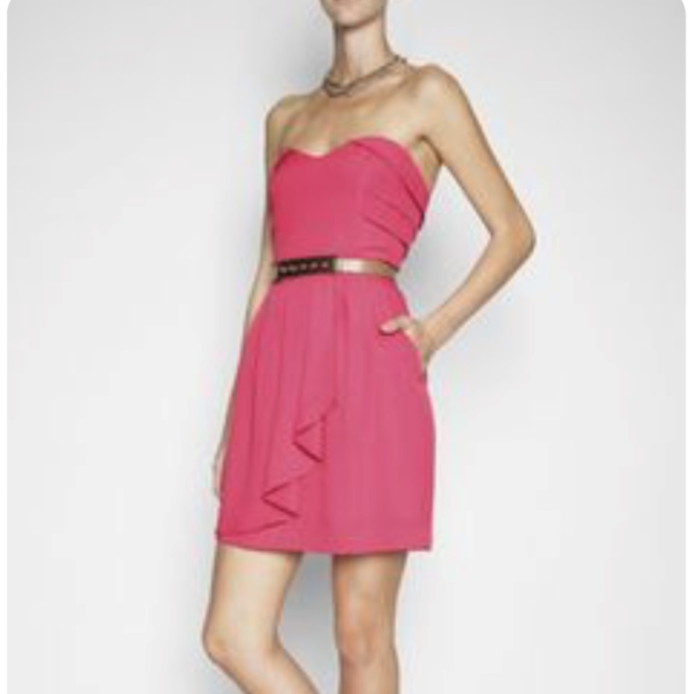 BCBGeneration Strapless Pleated Dress Pink 0